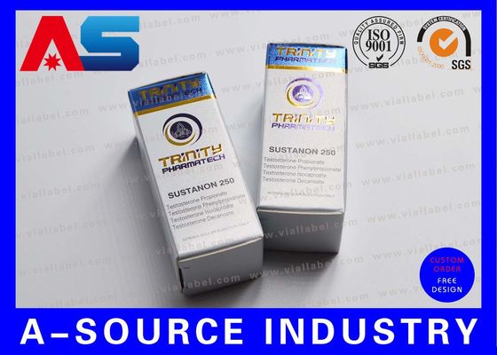 Blue Foil Metalic dập nổi lọ thủy tinh Hộp lưu trữ Hộp giấy Hộp 10ml với thiết kế Trinity Pharmatech
